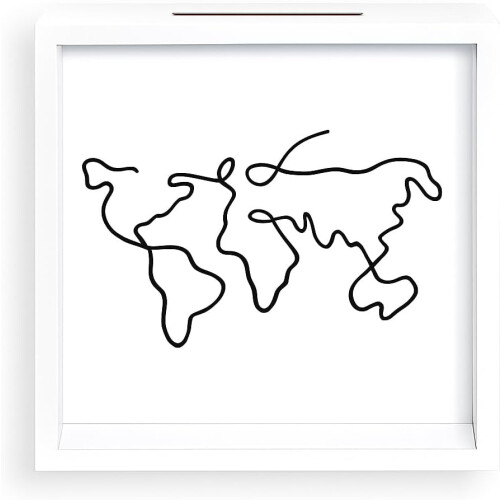 Travel Memory Shadow Box 11x11 Keepsake Display Frame with Loading Slot and World Map Design 2
