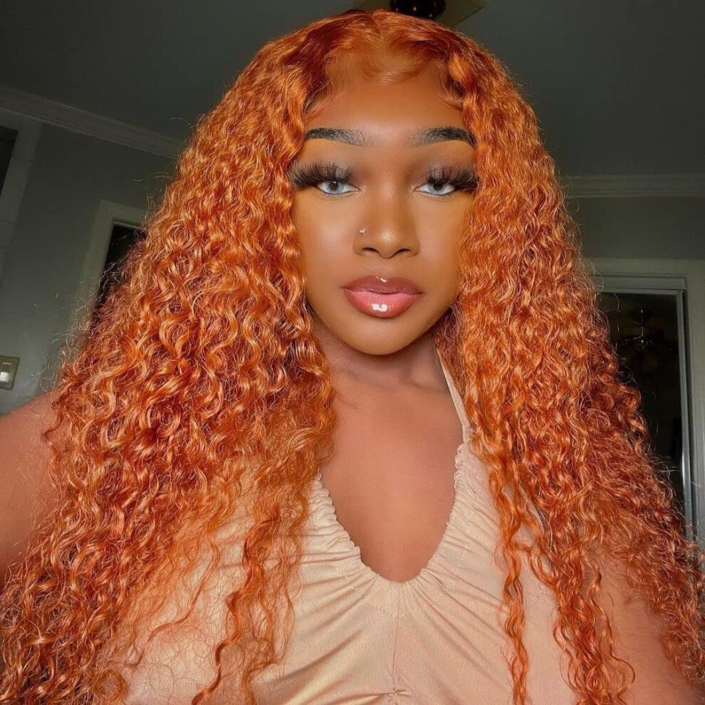 24 Inch Ginger Lace Front Wig Human Hair Deep Wave 13x4 HD Transparent Pre Plucked Glueless 180% Density