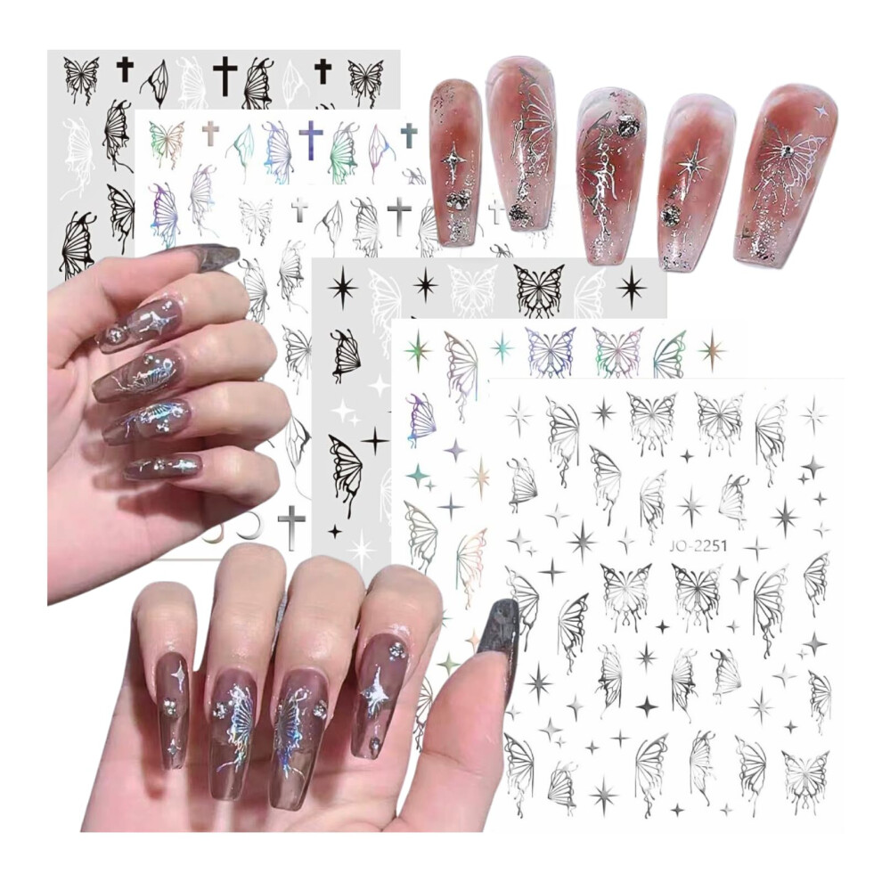3D Butterfly Nail Stickers 6 Sheets Laser Decals SelfAdhesive Colorful DIY Manicure Pack