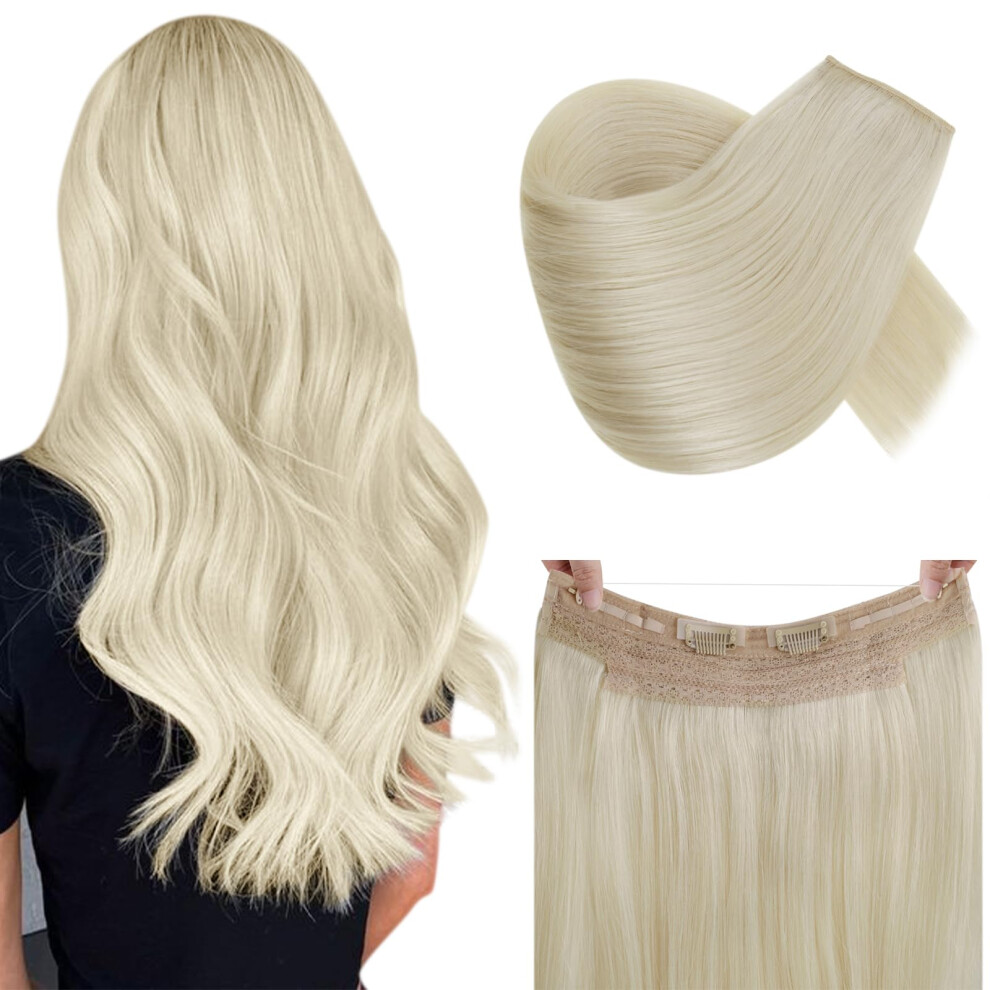 16 Inch Platinum Blonde Halo Wire Hair Extensions Real Human Hair Invisible Wire Tangleâ Volume Boost