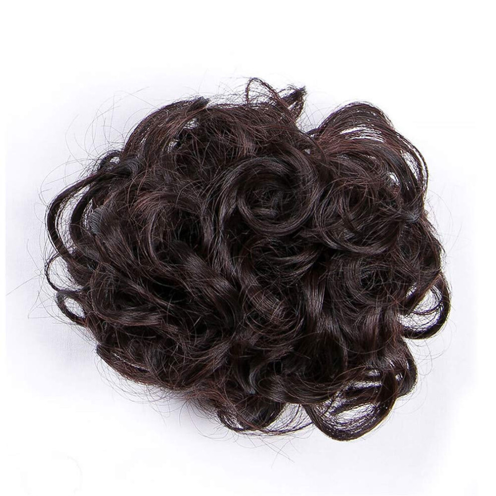 Unisex Brown Dark Messy Wavy Curly Hair Bun Extension With Secure Claw Clip For Instant Natural Updo