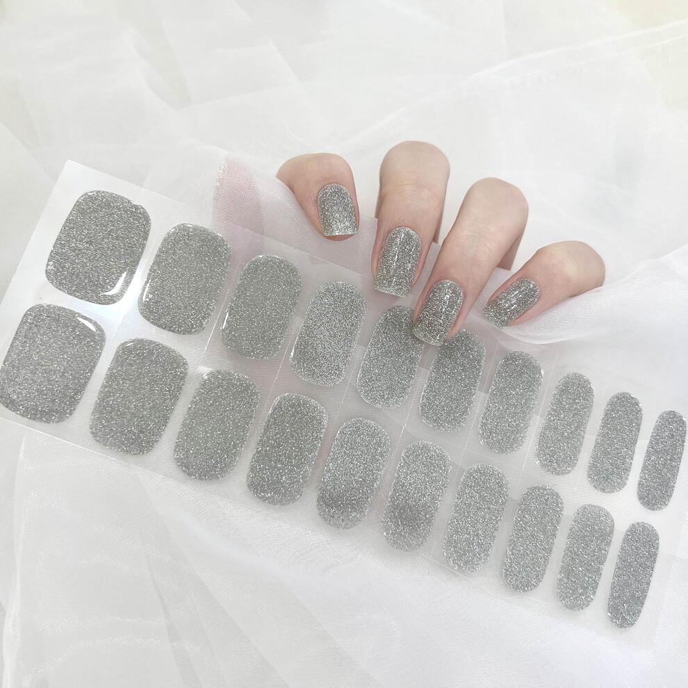 Gel Nail Polish Strips Extra Long Matte Gradient Gray Glitter Ready to Use Salon Quality