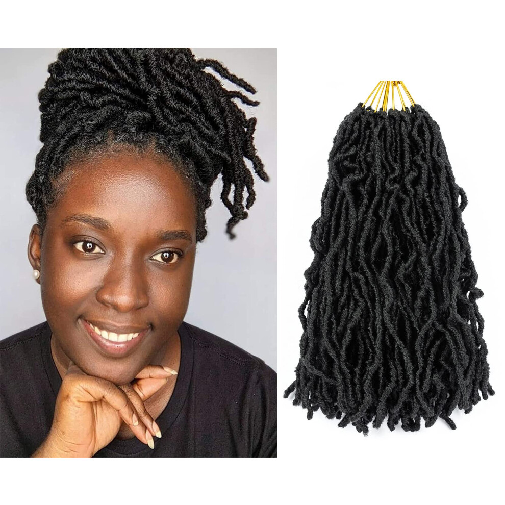 Unisex Black 8 Inch Faux Locs Crochet Hair Extensions Prelooped Roots Ombre Goddess Locs For Women 1B