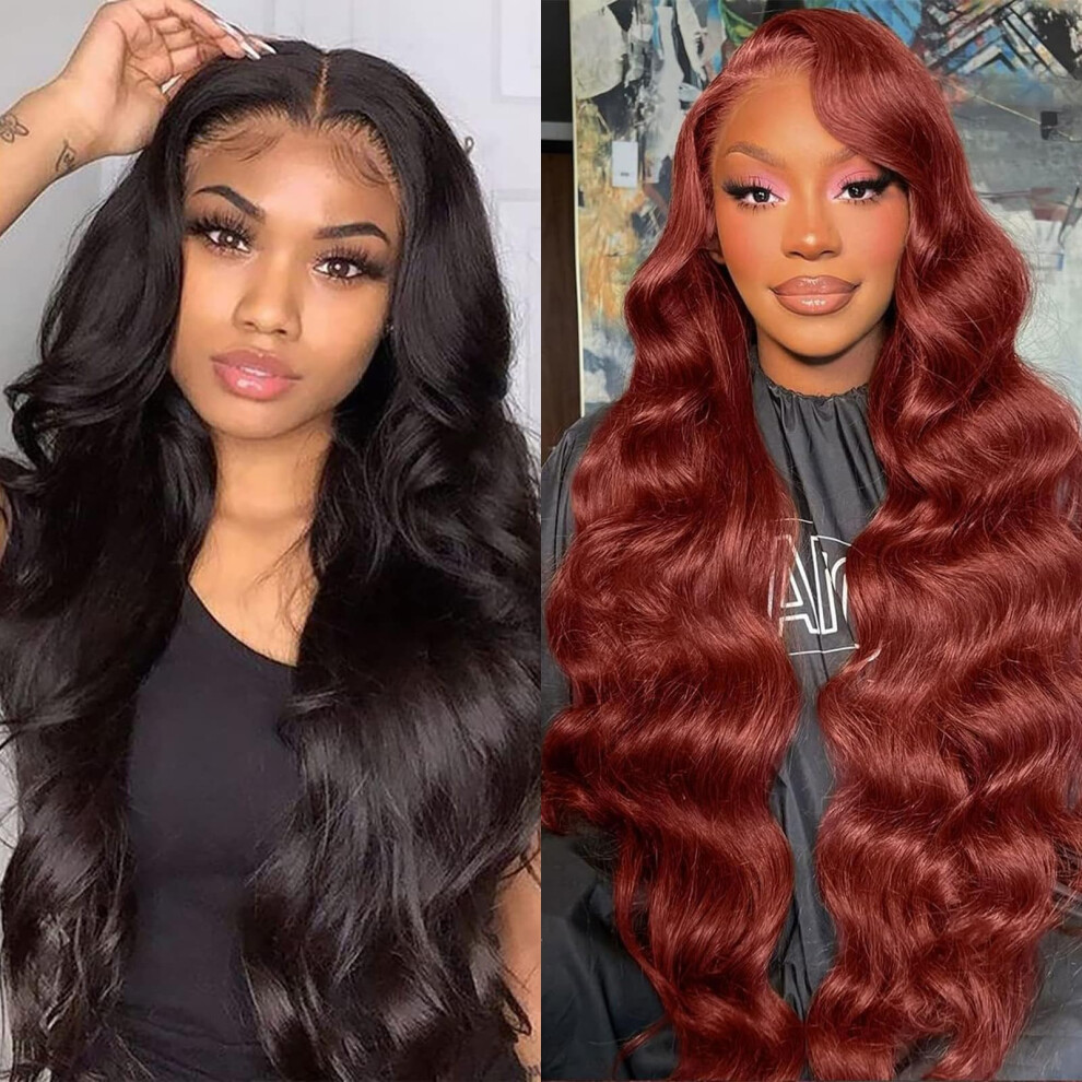 13x6 Body Wave Lace Front Wig Human Hair Reddish Brown Brazilian Virgin Natural Scalp Appearance
