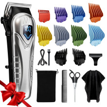 Professional Cordless Hair Clippers for Men and Women, Low Noise Cutting Kit with 10 Color Combs, LED Display