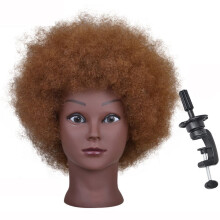 Mannequin Head with Human Hair, Afro Kinky Curly 6 Inch Brown for Braiding and Styling Practice