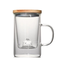 Kafsov Glass Tea Cup with Infuser, Heat-Resistant Handle, Flame-Safe, Clear & Yellow, for Tea & Water Separation