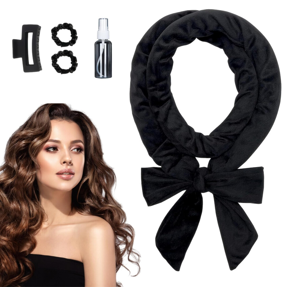 Black Heatless Curling Headband Large Velour Overnight Hair Curlers For Long Hair Waves