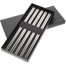 5 Pairs Stainless Steel Reusable Chopsticks Set with Antislip Engraved Design Dishwasher Safe for Home Camping Dinner Parties