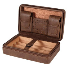 Cigar Humidor Case Leather 4 Holder with Cedar Aroma Preservation and Humidity Control for Travel
