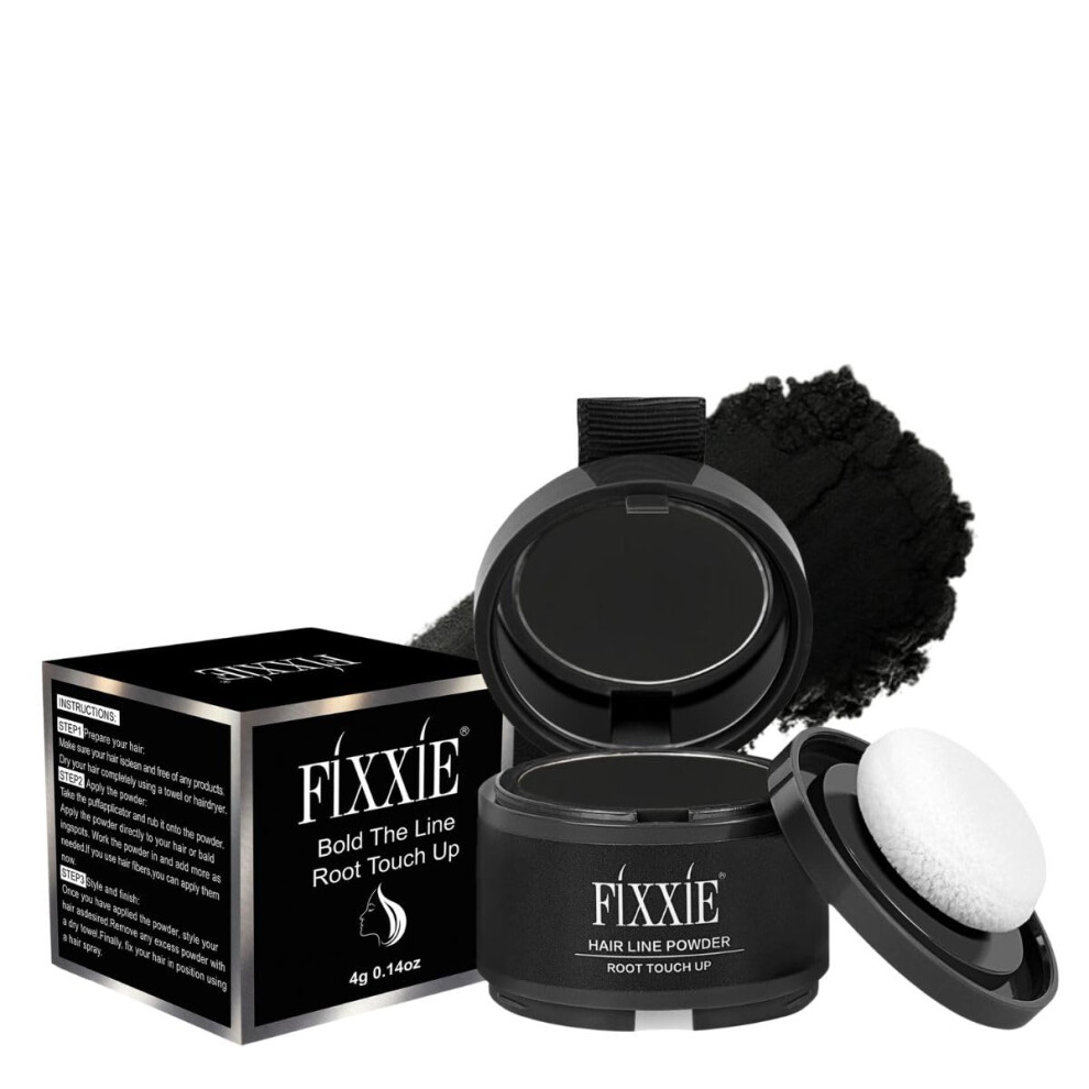 Black Hairline Powder Root Touch Up For Thinning Hair, Instant Scalp Coverage, Windproof Sweatproof Formula With Mirror And Puff