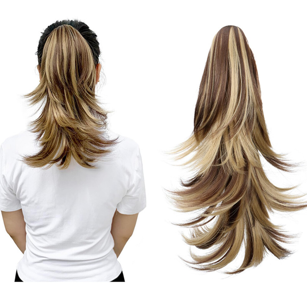 Clip In Ponytail Extension 14 Inch Claw Synthetic Hairpiece for Women Natural Layered Look