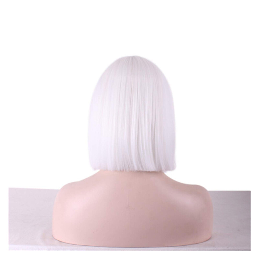 Unisex White 14 Inch Synthetic Headband Wig With Bangs, Heat Resistant, Natural Hairline, Adjustable Fit