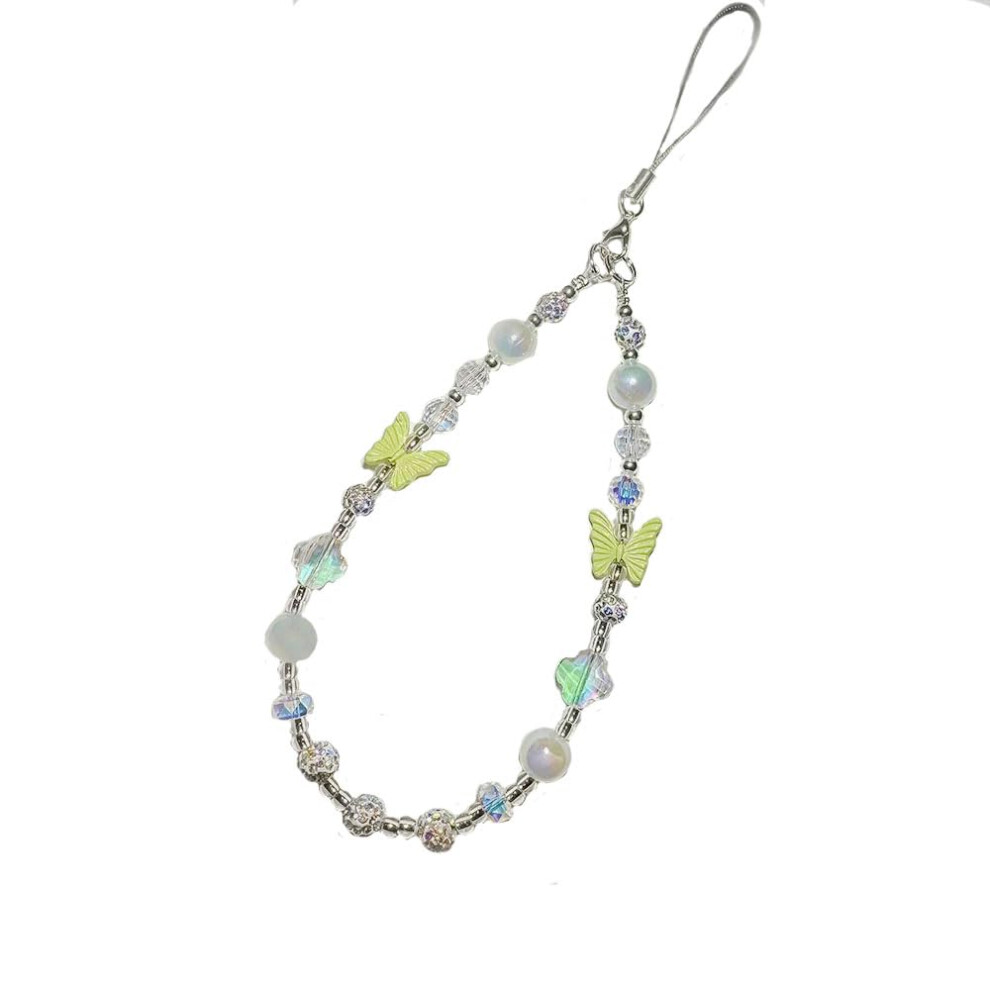 Crystal Butterfly Phone Charm Strap For Women, Pearl Beaded Wrist Lanyard For Iphone And Android (17) 9365369342675