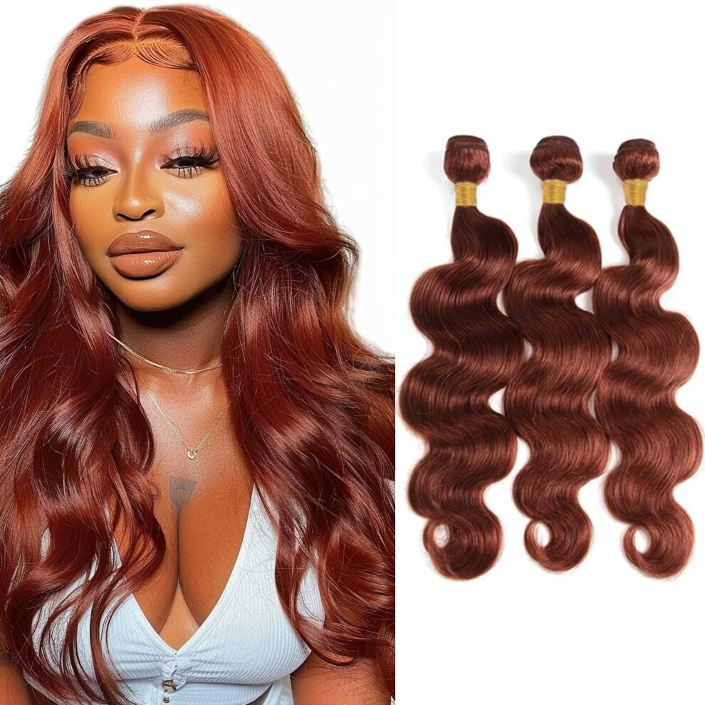 Reddish Brown Body Wave Brazilian Human Hair Bundles 8 10 12 Inch Virgin Remy Extensions