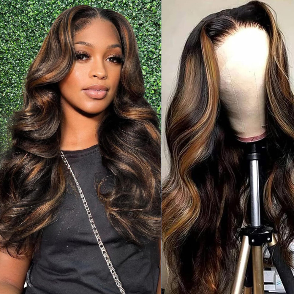 Unisex 24 Inch 1B/30 Balayage Body Wave Human Hair Lace Front Wig Hd Lace Frontal Pre Plucked Glueless With Baby Hair