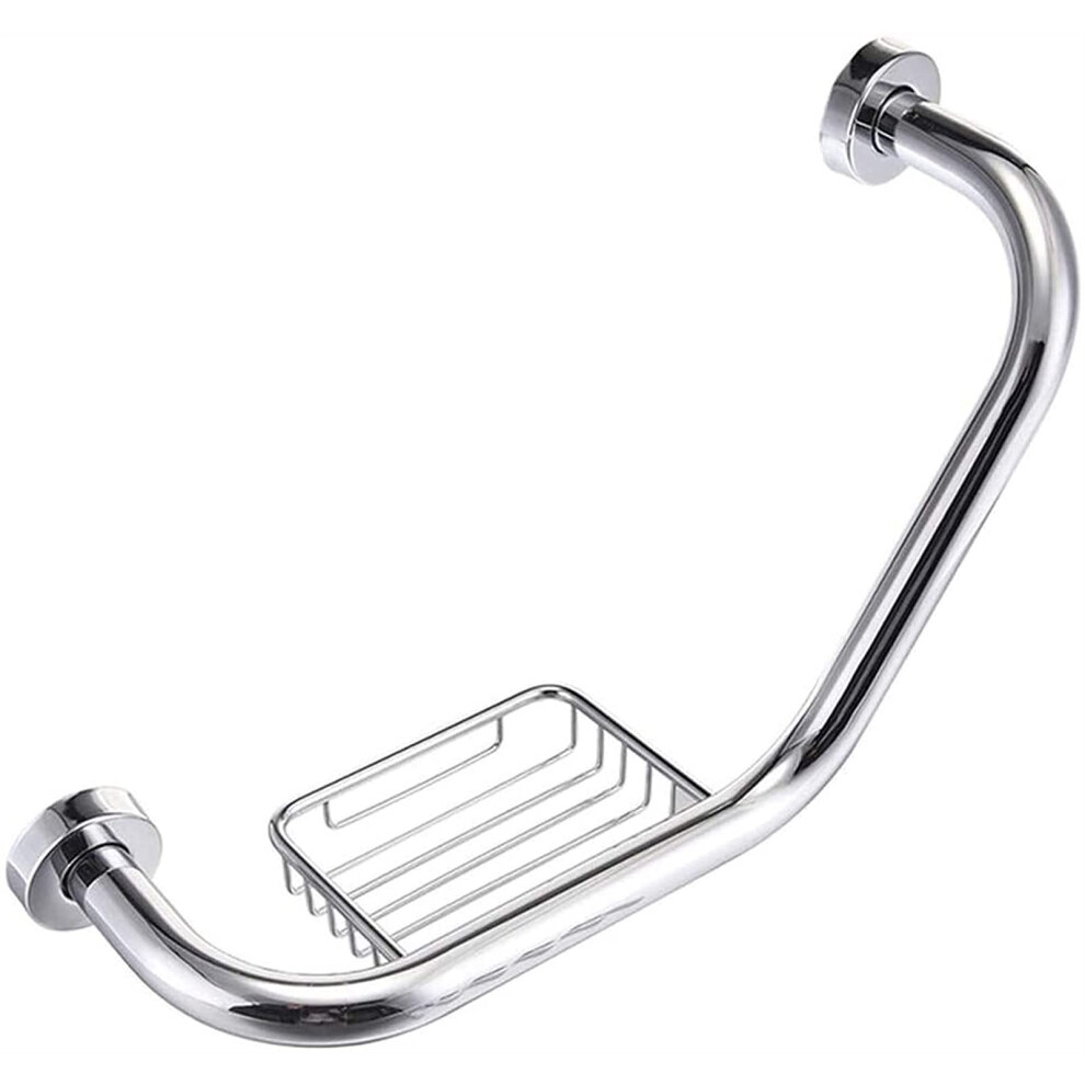 Stainless Steel Bathroom Grab Bars with Curved AntiSlip Rail and Soap Basket for Elderly Safety
