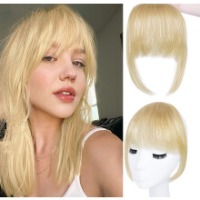 Light Blonde Real Human Hair Clip in Bangs with Temples, Wispy Fringe for Women, Seamless Blend