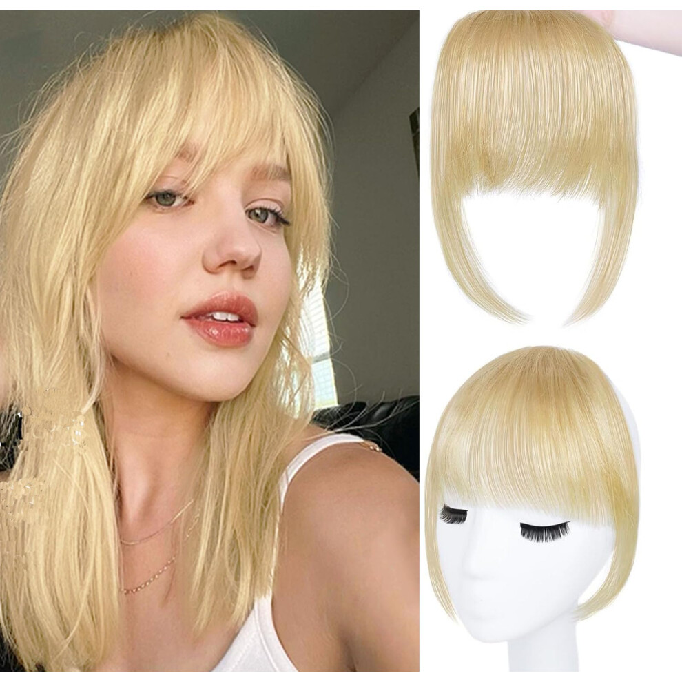 Unisex Light Blonde Real Human Hair Clip In Bangs With Temples, Wispy Fringe For Women, Seamless Blend
