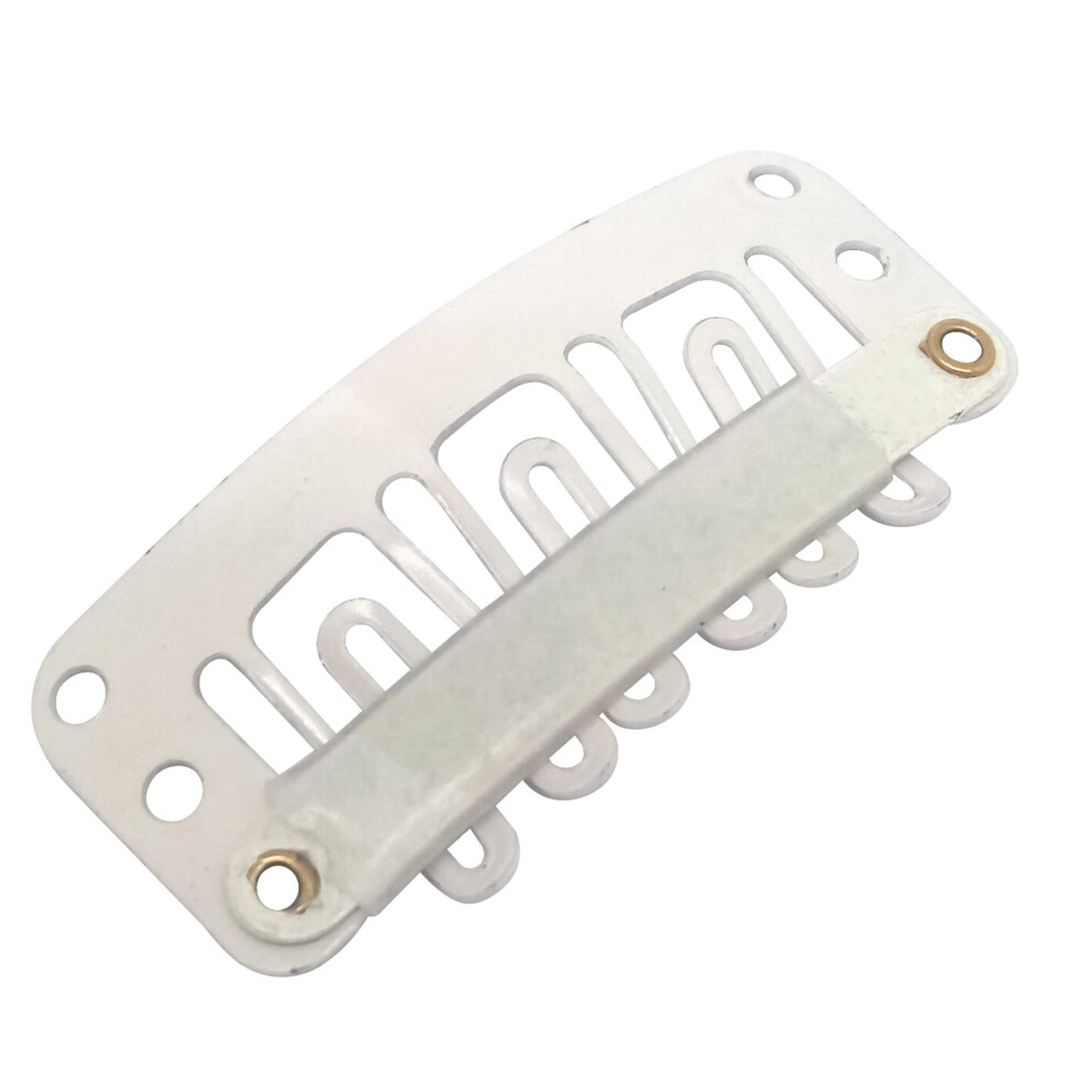 Unisex White 32Mm Ushape Wig Clips For Hair Extensions, 6 Teeth Metal Clips Secure Grip Design