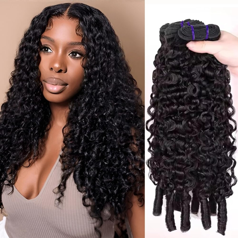30 Inch Virgin Burmese Curly Human Hair Bundles Natural Black Double Weft Extensions for Women
