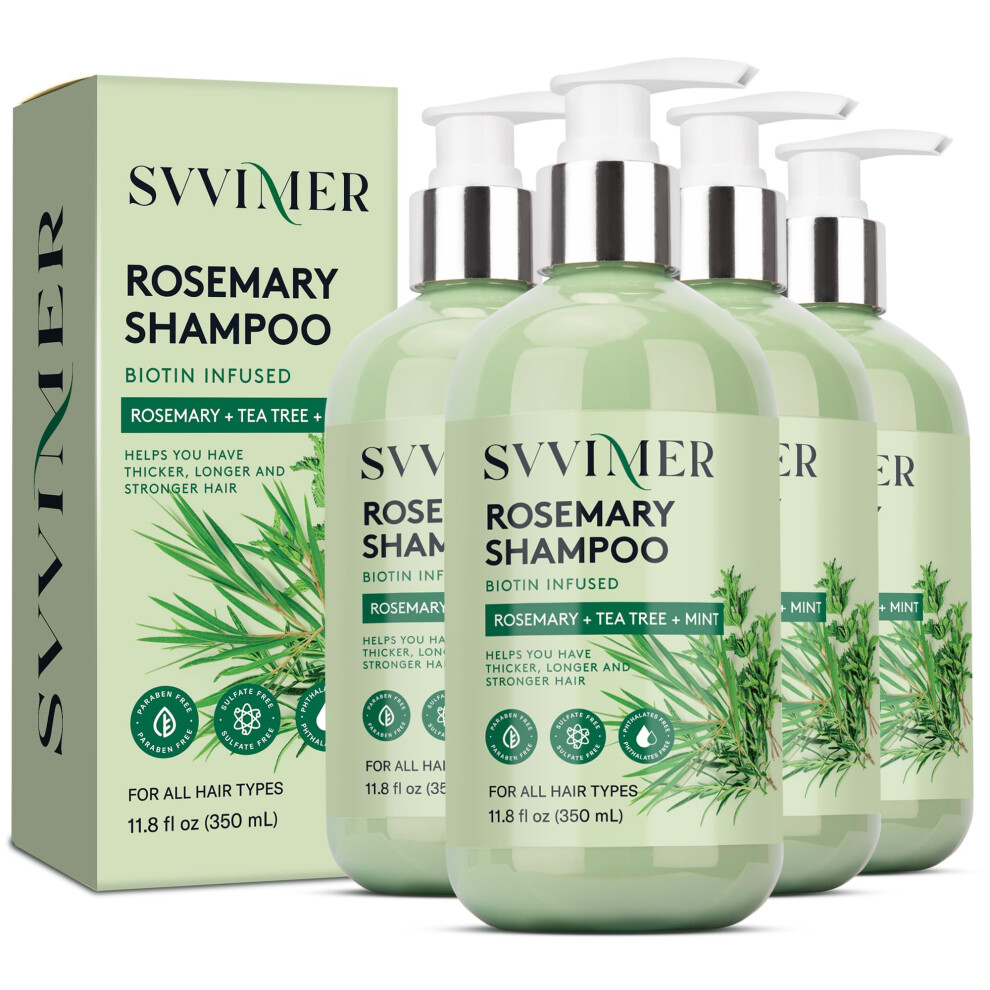 Hair Thickening Shampoo with Rosemary and Biotin for Thinning Hair, Tea Tree and Mint 11.8 Fl Oz Pack of 4