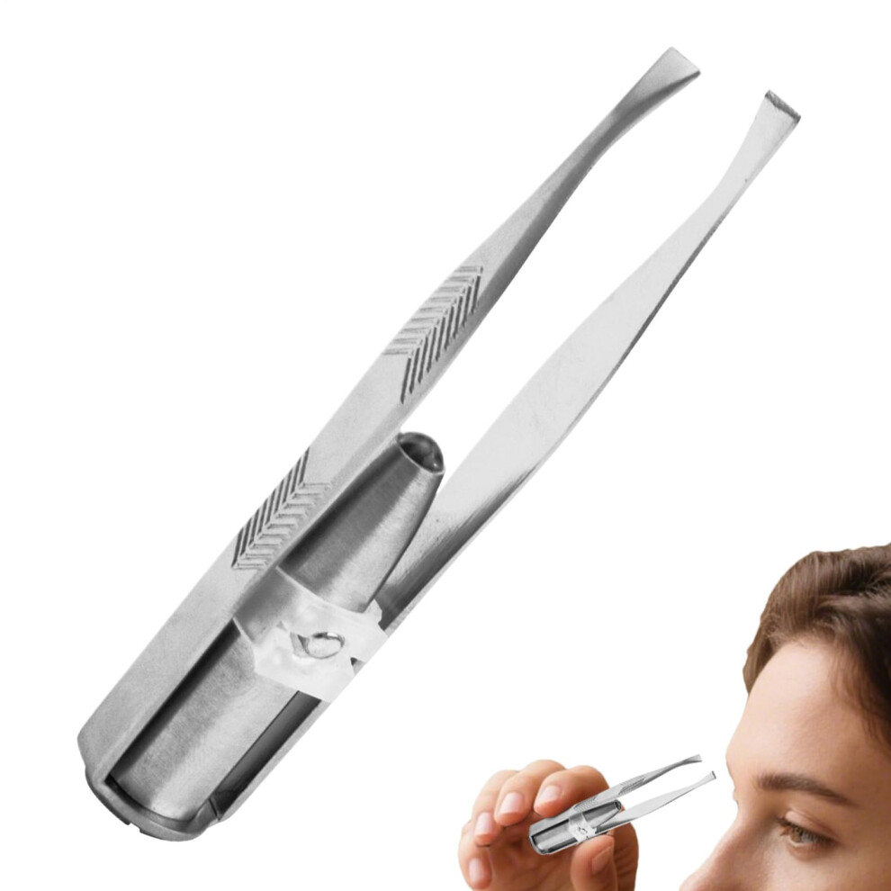 Light Led Tweezers With Led Precision Grip For Eyebrow Hair Removal, Stainless Steel Angled Tip