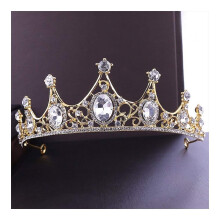 Vintage Baroque Bridal Tiara with Crystal Rhinestones and Pearls for Wedding or Pageant