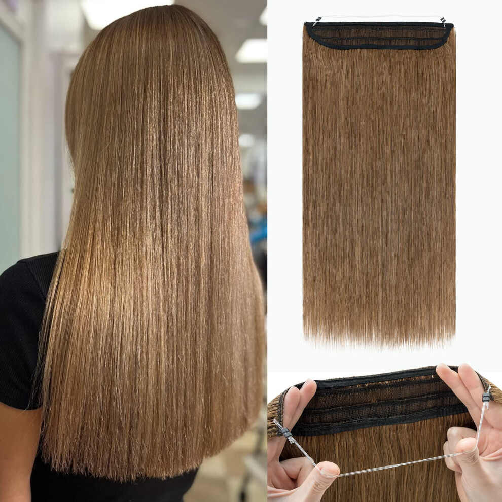 Unisex Human Hair Extensions Invisible Wire Remy Hair #6 18Inch Thick Ends Seamless Natural Blend