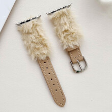 Luxury Furry Leather Apple Watch Band for Women, Slim Tan Strap Compatible with iWatch Series 101 SE Ultra 2 3849mm