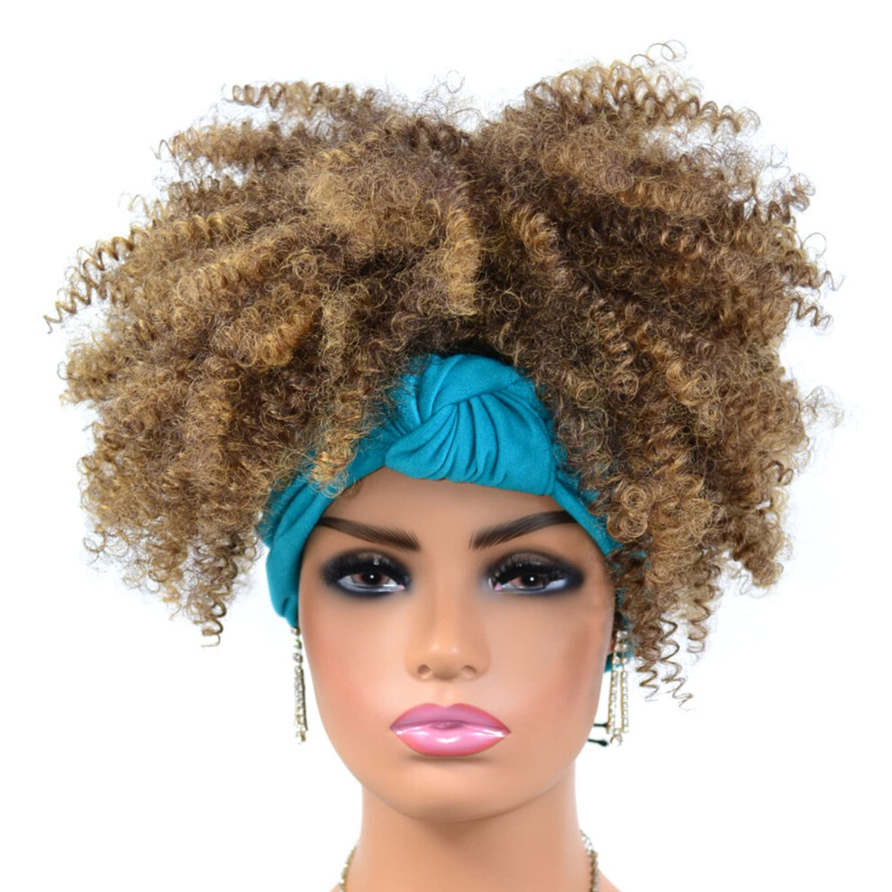 Unisex Black Short Afro Kinky Curly Headband Wig For Women, Synthetic Heat Resistant Natural Look Hair