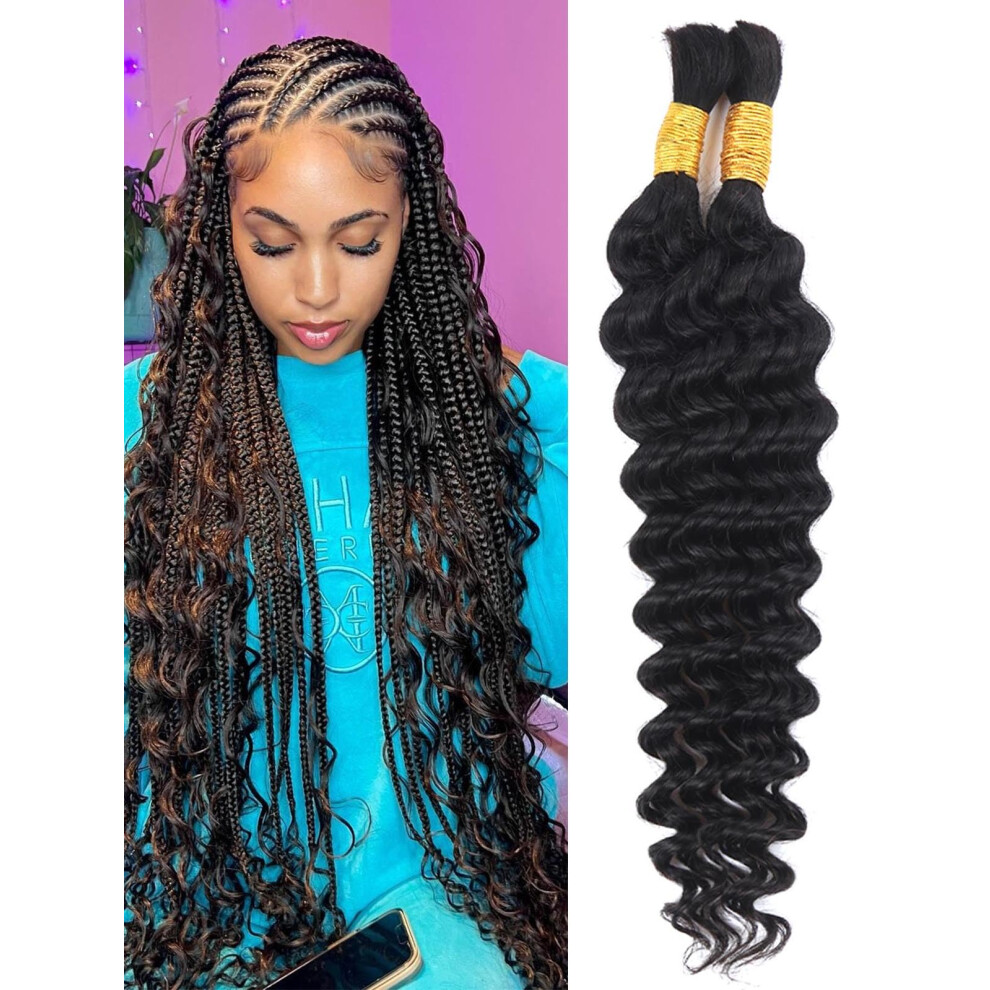 Unisex Curly Human Braiding Hair 2 Bundles 16 Inch Wet And Wavy Brazilian Virgin Human Hair For Boho Braids