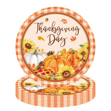 Thanksgiving Paper Plates 7 Inch Pumpkin Sunflower Fall Disposable Party Plates Autumn Harvest Decor
