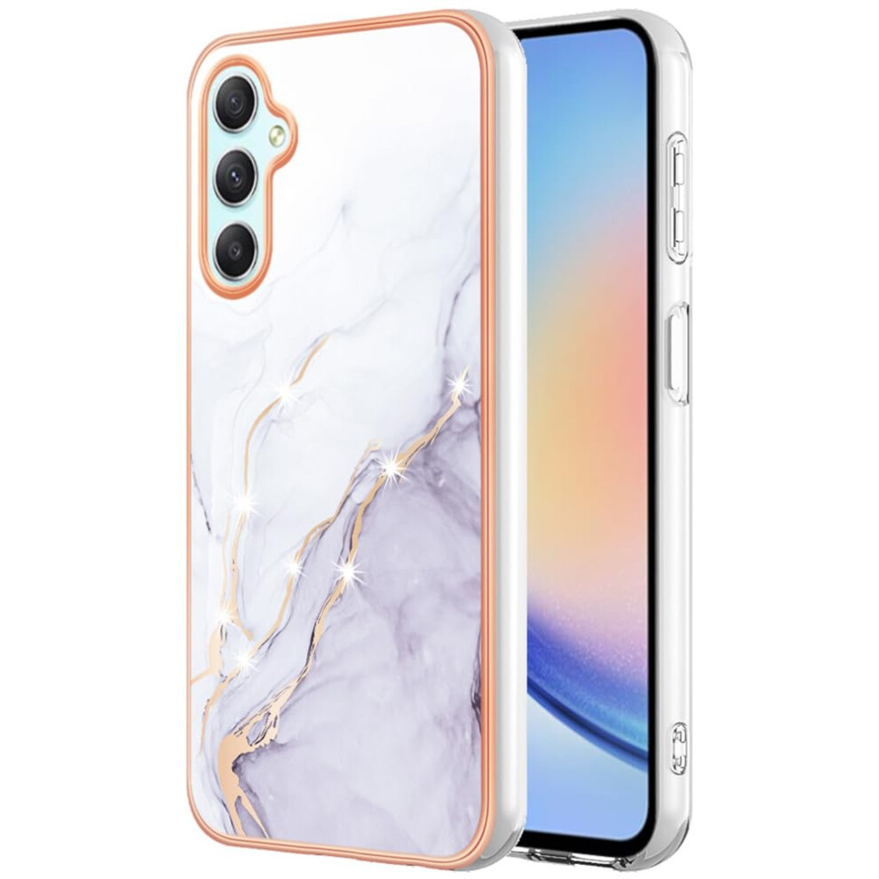 Slim Marble Pattern Shockproof Case For Samsung Galaxy A25 5G, Soft Tpu Cover With Reinforced Corners And Raised Edge Protection, White 9164114080363