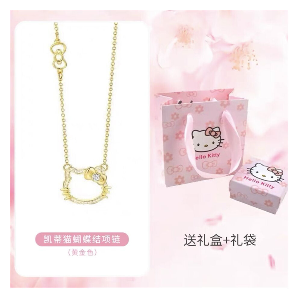 925 silver Hello Kitty Hello Kitty necklace female ins light luxury sweet cool advanced small fragrance style bow clavicle chain