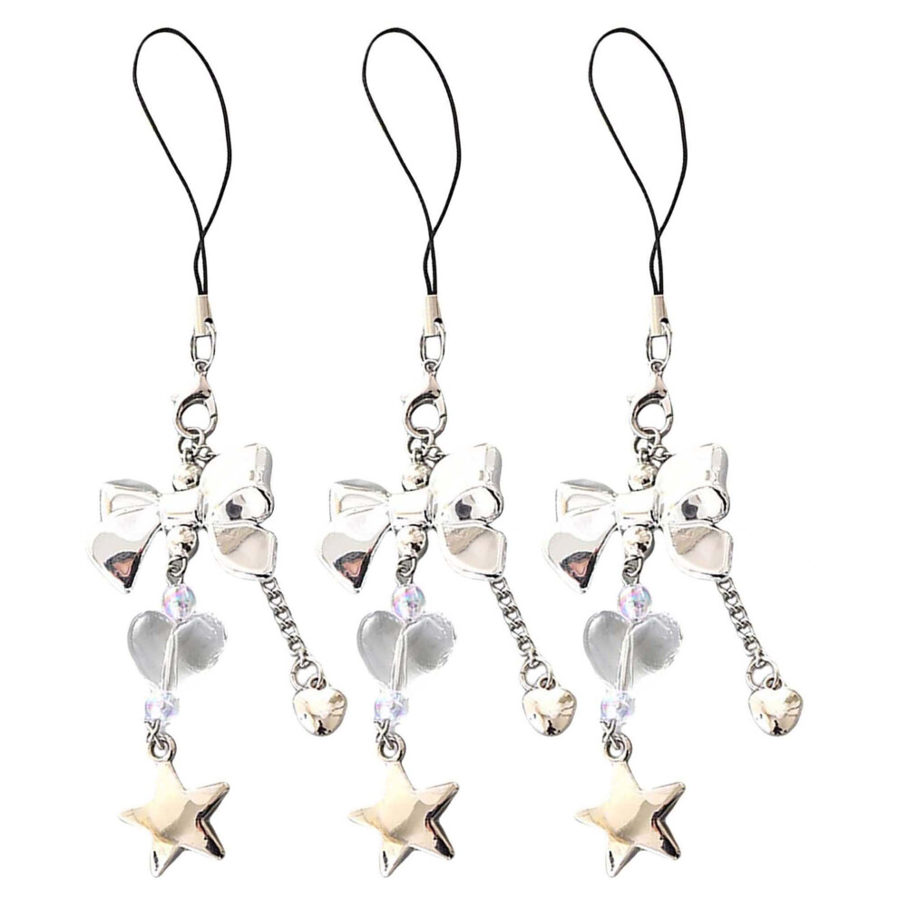 3Pcs Beaded Phone Charm Keychain With Star Butterfly Heart Beads, Cute Acrylic Wrist Strap For Bag Camera Accessory 9365369344457