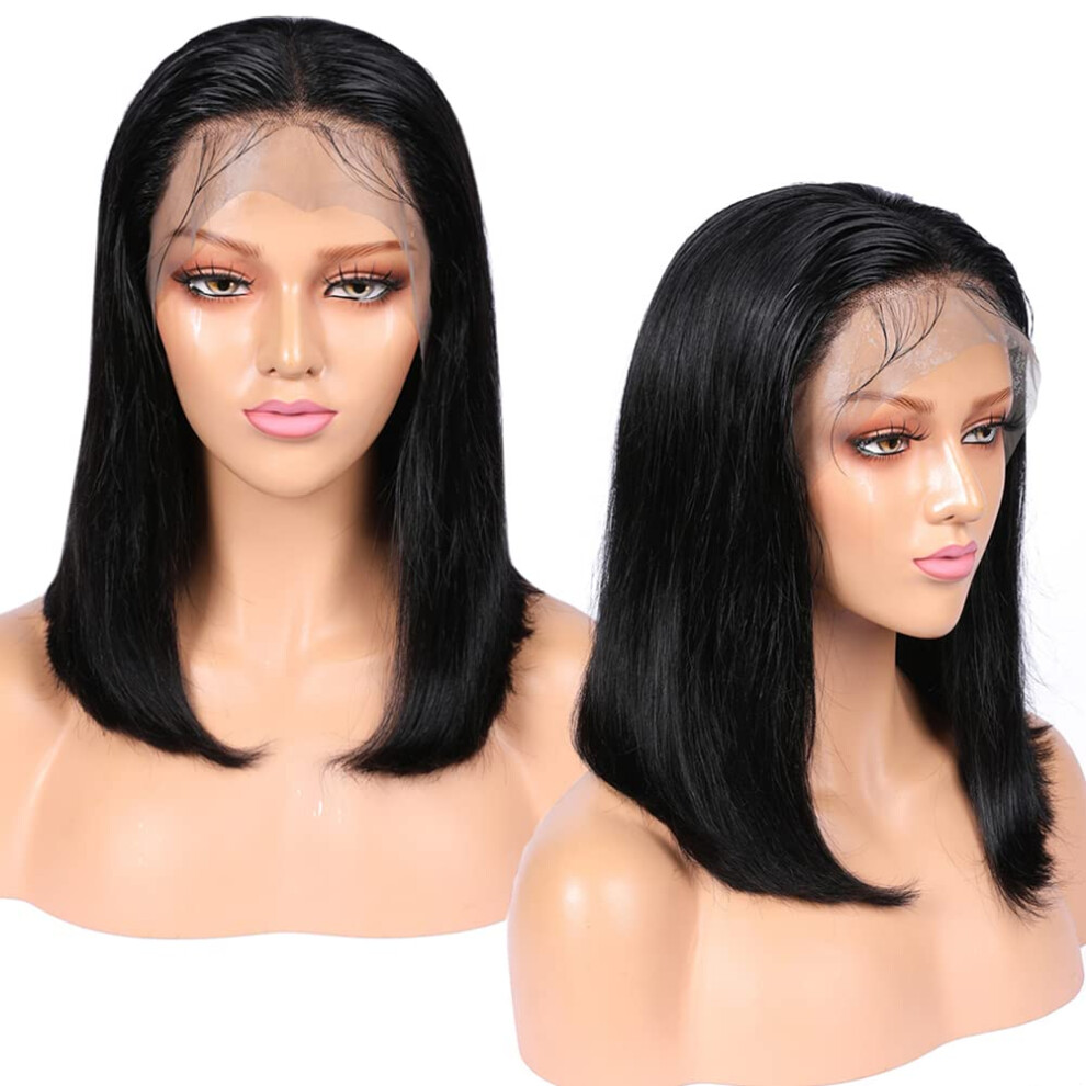 Short Curly Bob Human Hair Lace Front Wig 14 Inch Pre Plucked Brazilian Virgin Hair with Natural Hairline