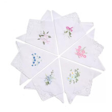 6Pcs Elegant White Cotton Lace Handkerchiefs with Floral Design, Soft Hankies for Women Daily Use