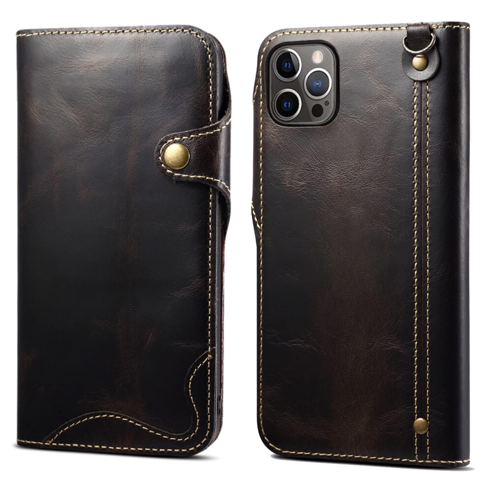 Wallet Case Leather Magnetic Flip Cover With Card Holder Stand And Camera Protection For Iphone 13 Mini Black 9365369344785