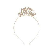 Gold Happy Birthday Tiara Headband with Crystal Crown, Comfortable Fit for Women and Girls