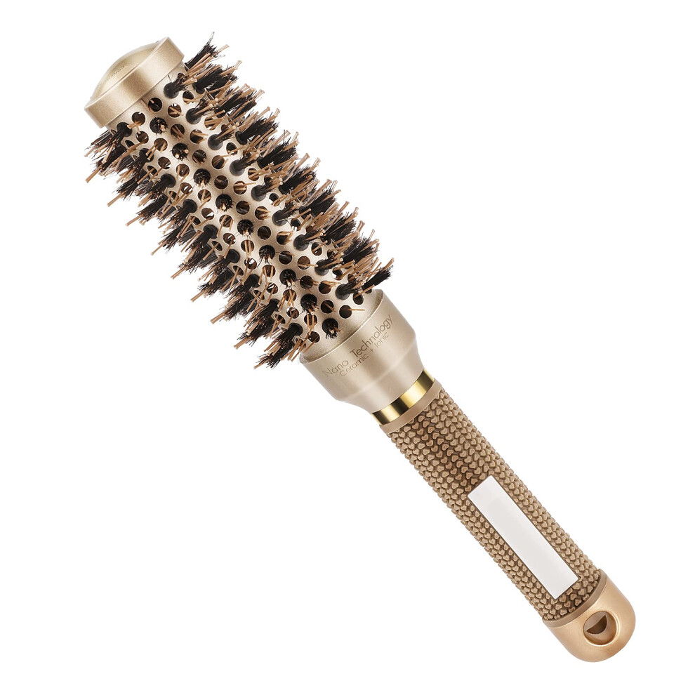 Round Hair Brush 1.3 Inch with Boar Bristles, Ceramic Ionic for Fast Blow Drying and Frizz Control