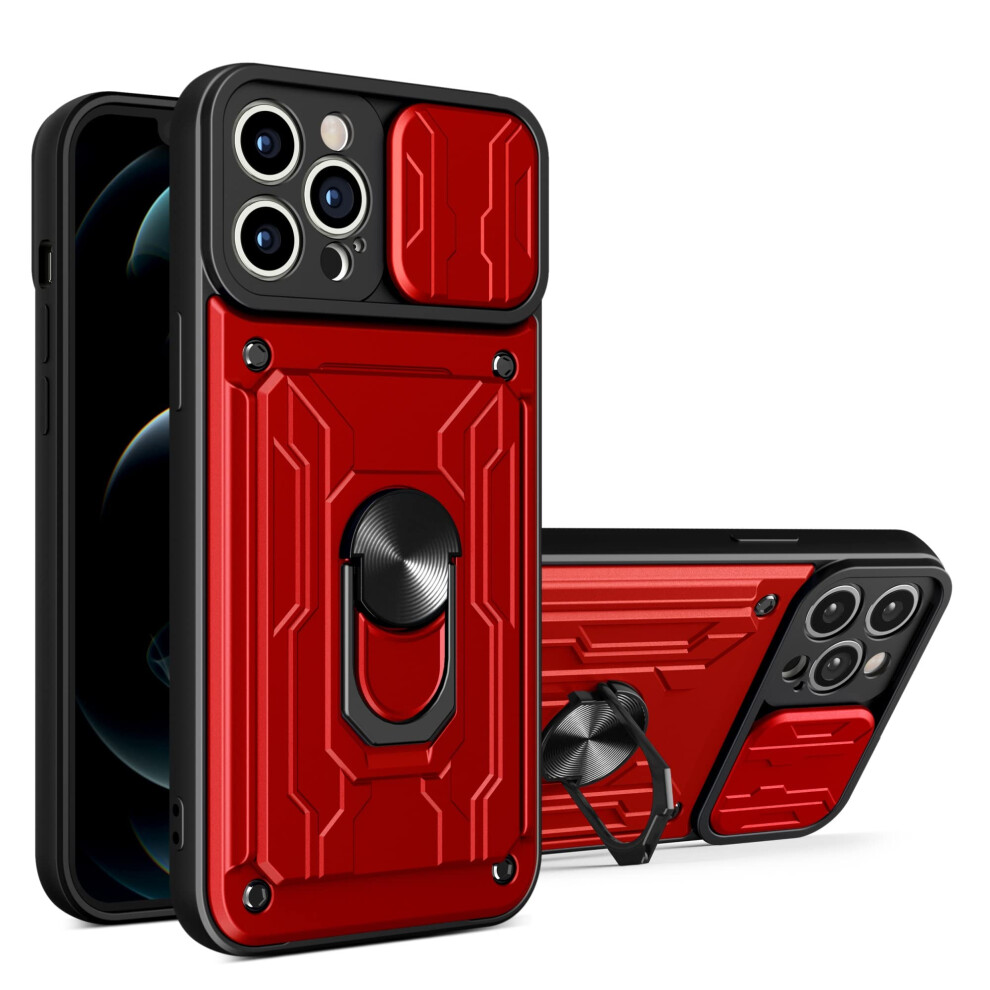 Flip Case With 360 Rotatable Kickstand, Sliding Camera Cover And Card Holder For Iphone 12 Pro Max Red 9164114081544
