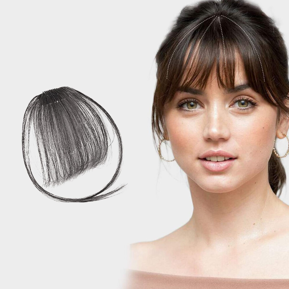 Unisex Black Clip In Bangs Human Hair Extensions For Women Natural Wispy Fringe Hairpiece