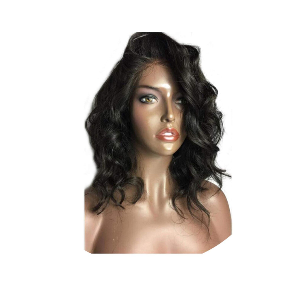 Unisex Brazilian Human Hair Lace Front Bob Wig 16 Inch Natural Hairline 130 Density With Baby Hair