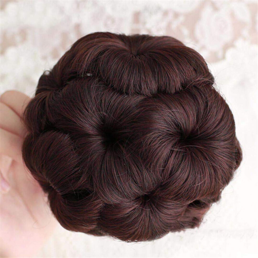 Hair Bun Extension with 9 Flowers Clip, Synthetic Curly Chignon Hairpiece for Women 1B/30HL