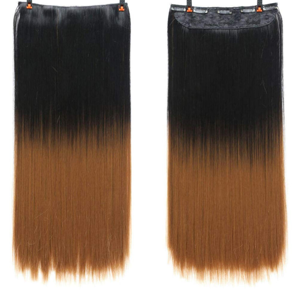 24 Inch Ombre Ponytail Hair Extension Clip In, Long Straight and Curly Synthetic Hairpiece