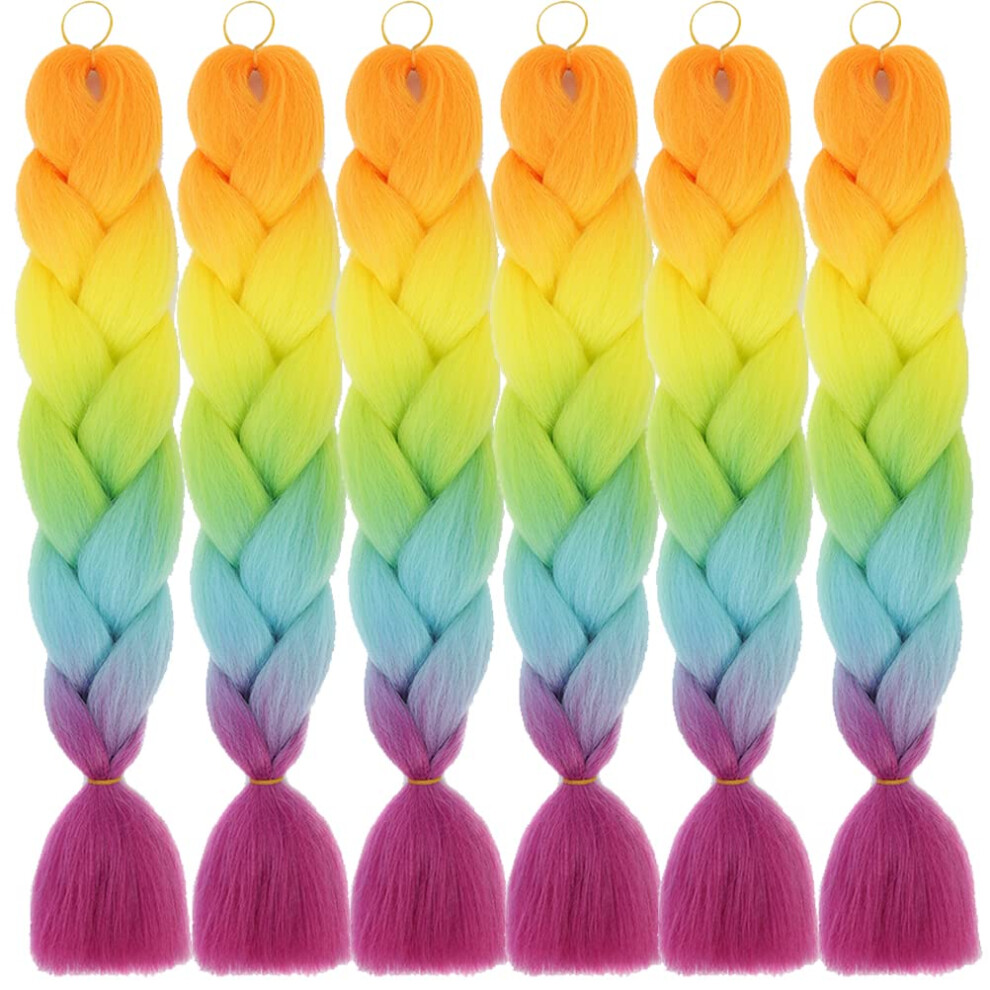 6PCS 24 Inch Ombre Jumbo Braiding Hair Extensions, Vibrant HeatResistant Synthetic Braids