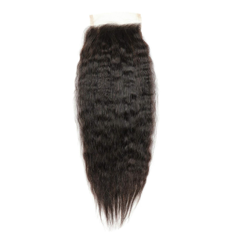 Unisex Black 16 Inch Virgin Remy Human Hair Wig 4X4 Lace Closure Yaki Straight Natural For Women