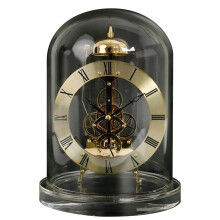 Mechanical Desk Clock with Glass Dome, Retro Transparent Design, Hourly Chime, Gold for Home Decor