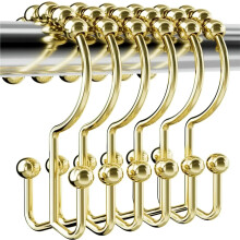 Metal Curtain Rings Set of 12 Stainless Steel Roller Ball Hooks for Bathroom Shower Rod Curtains Gold